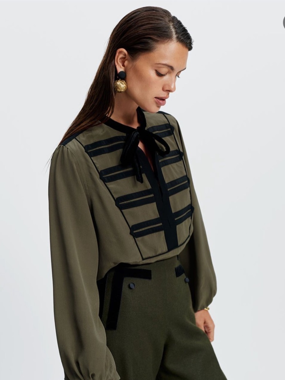 Wiggy Kit Silk Military-Inspired Blouse